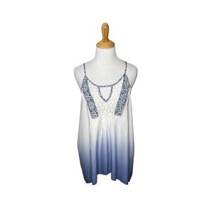 Jolt Sleeveless Blue White Striped Lace Keyhole Tank Blouse Size Large Women's